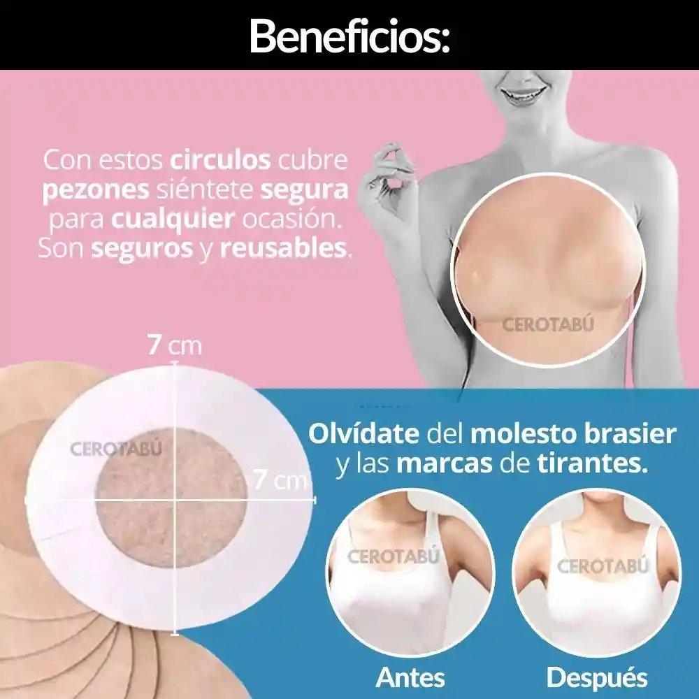 Cubre Pezón Adhesivo X10/5 Pares Invisible Tapa Pezón Redondo