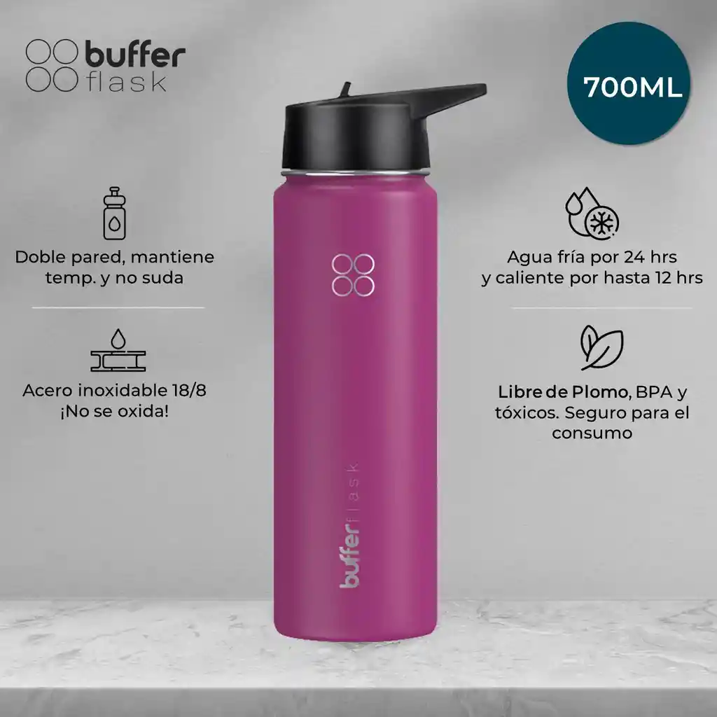 Termo Botella Agua Termica Buffer Acero Inoxidable +4 Tapas