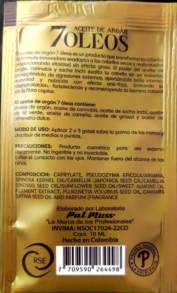 Aceite De Argan 7 Oleos Sobre Pal Plus 10ml