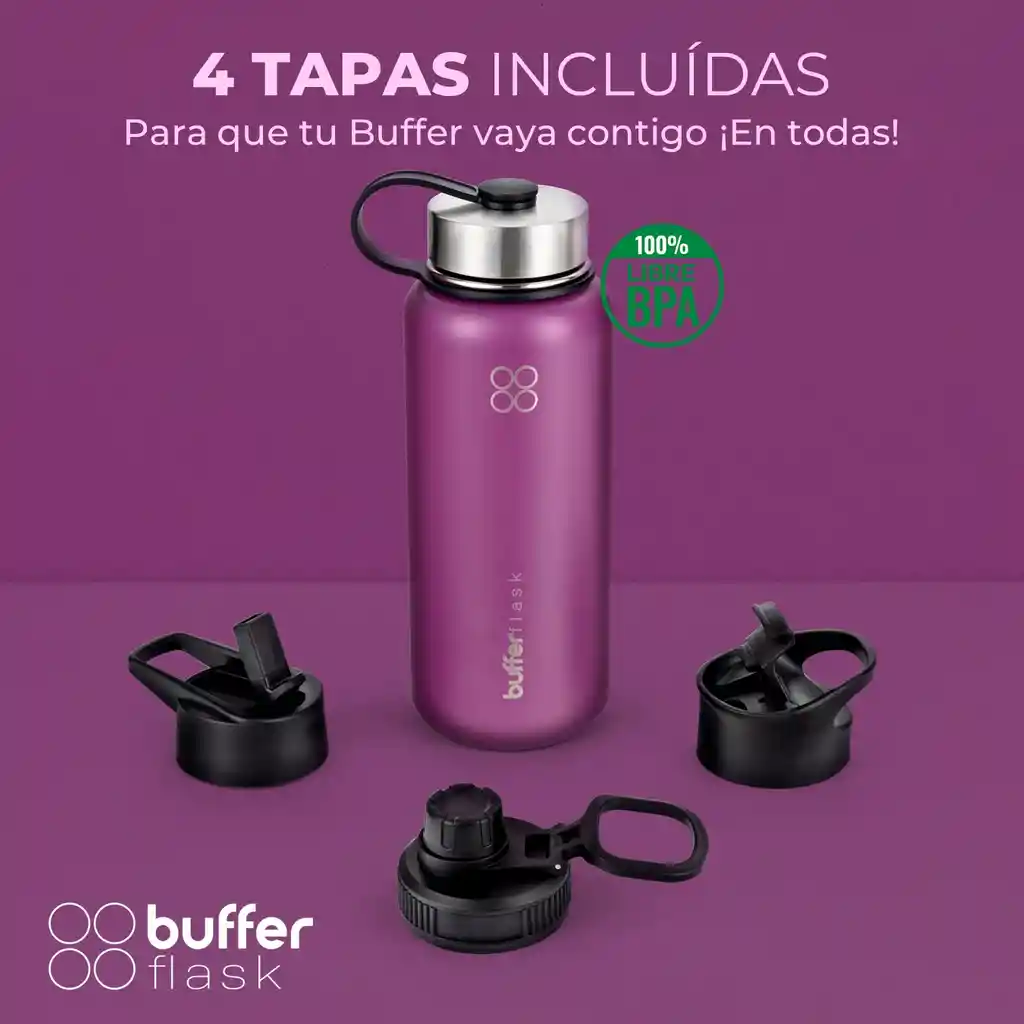 Termo Botella Agua Termica Inoxidable Buffer + 4 Tapas