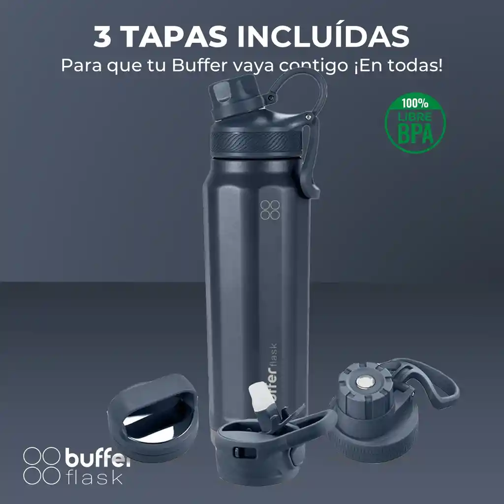 Termo Botella Agua Termica Acero Inoxidable Buffer + Tapas