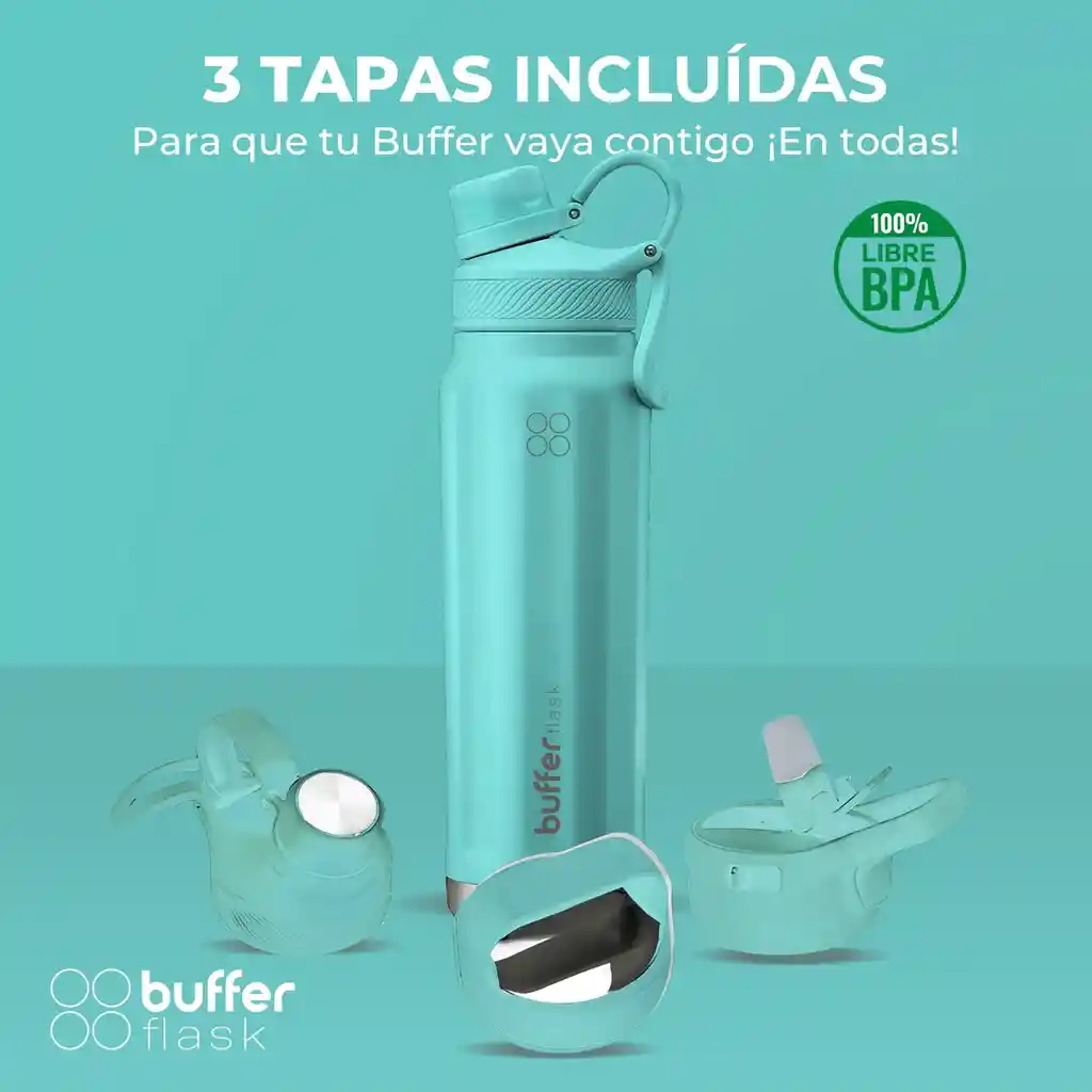 Termo Botella Agua Termica Acero Inoxidable Buffer + Tapas