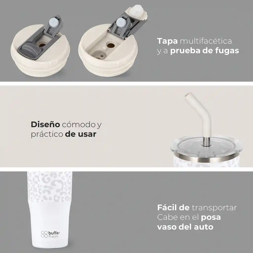 Mug Vaso Termo Agua Cafe 570ml Buffer Acero Inox + Tapas