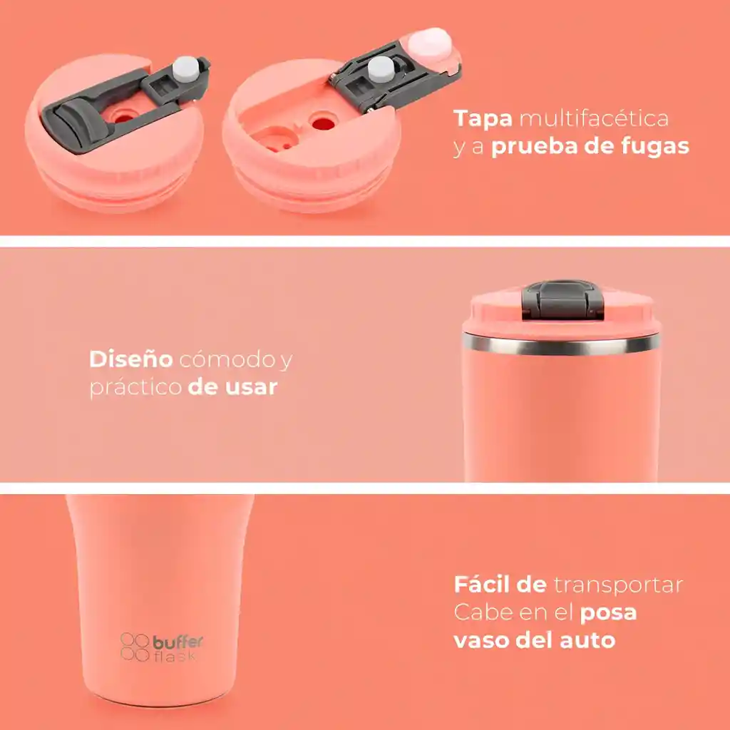 Mug Vaso Termo Agua Cafe 570ml Buffer Acero Inox + Tapas