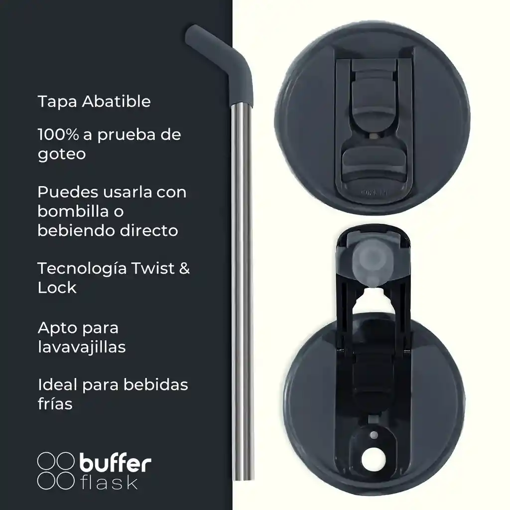 Mug Vaso Termo Agua Cafe 700ml Buffer Acero Inox + Tapas