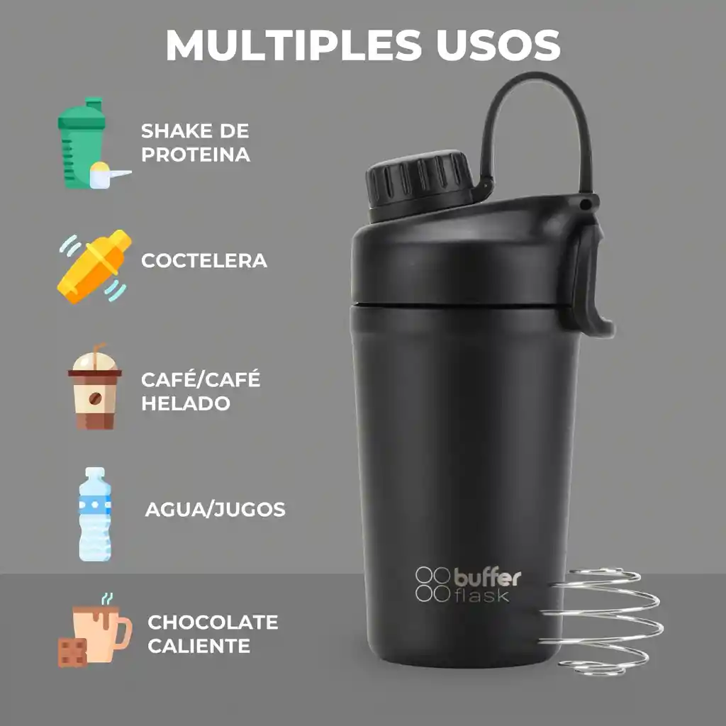 Termo Shaker Mezclador Gym Acero Inoxidable 600ml Buffer