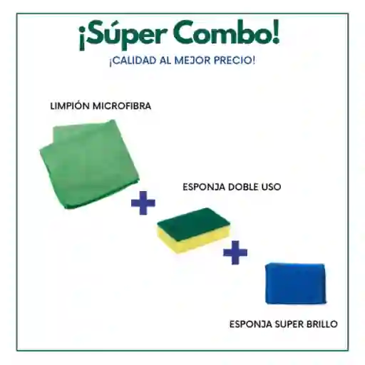 ¡ Super Combo ! Limpión Microfibra + Esponja Doble Uso + Esponja Super Brillo