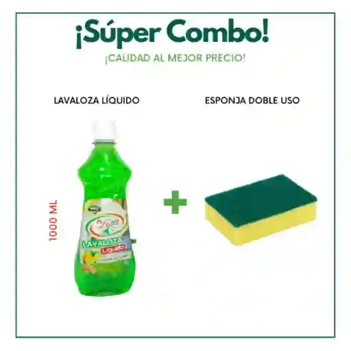 ¡ Super Combo ! Lavaloza Liquido Limón 1000ml + Esponja Doble Uso