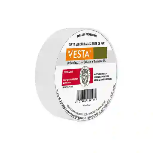 Cinta Aislante Blanca Certificada, Vesta, 18 Mm X 18,28 Mts