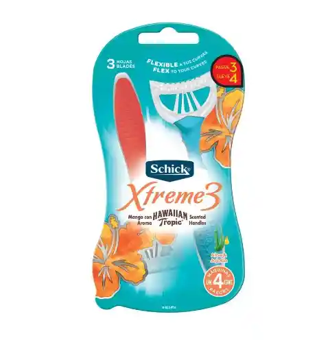 Máquina Cuchilla De Afeitar Schick Xtreme 3 Hawaiian Tropic X4 Unds