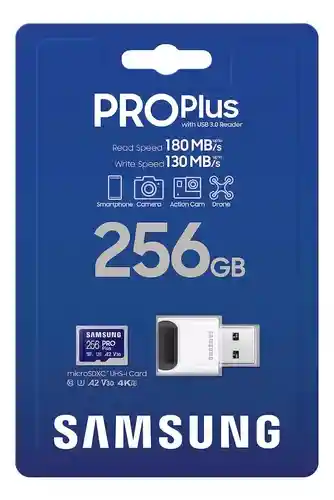 Memoria Microsd Samsung Pro Plus 256gb 180mb/s Adaptador Usb