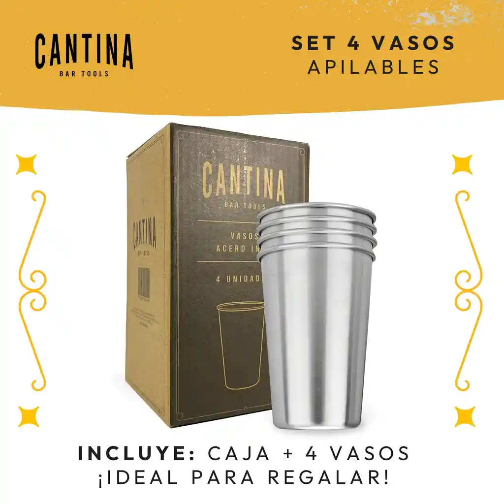 Vasos Acero Inoxidable Alta Calidad Para Frio Y Calor Set X4