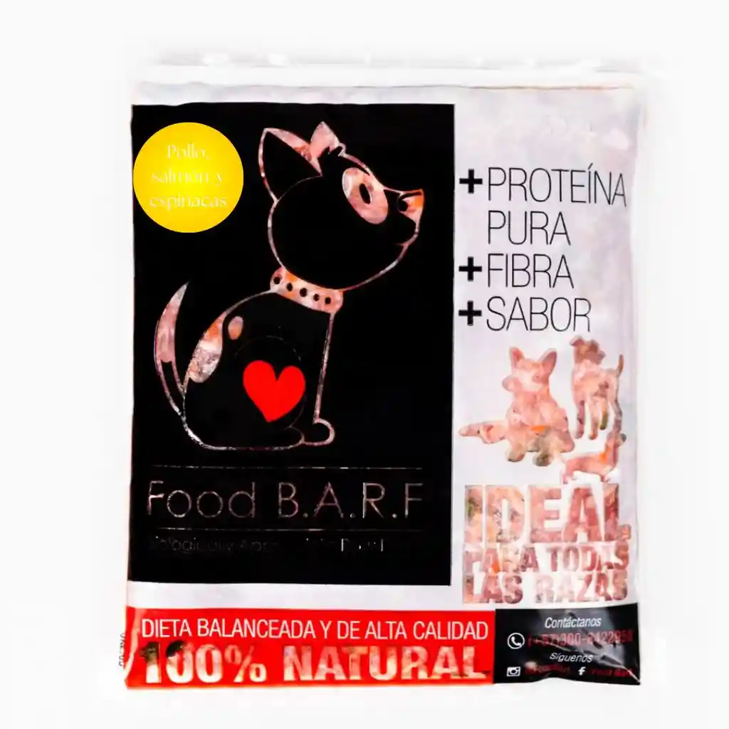 Food B.a.r.f Alimento Para Perro Pollo, Salmón Y Espinacas 500 G