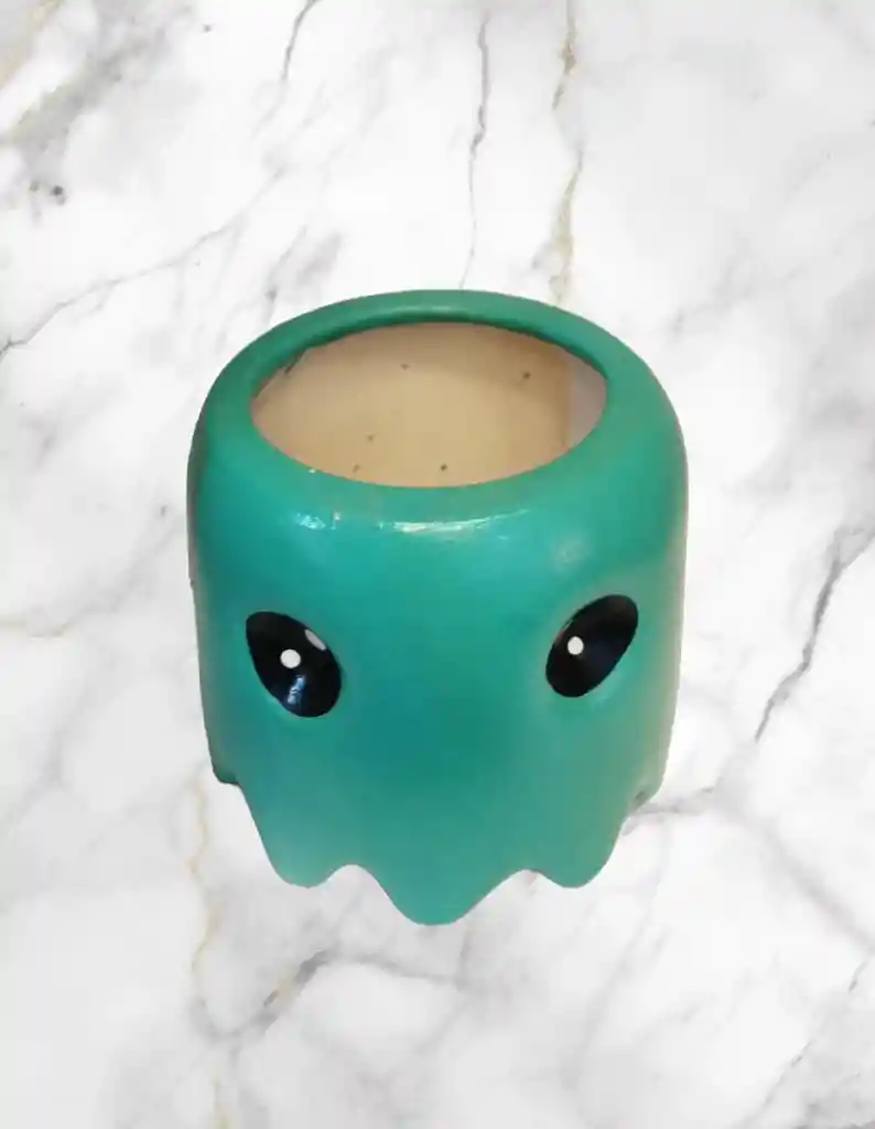 Matera En Ceramica Diseño Fantasma De Pacman Agua Marina