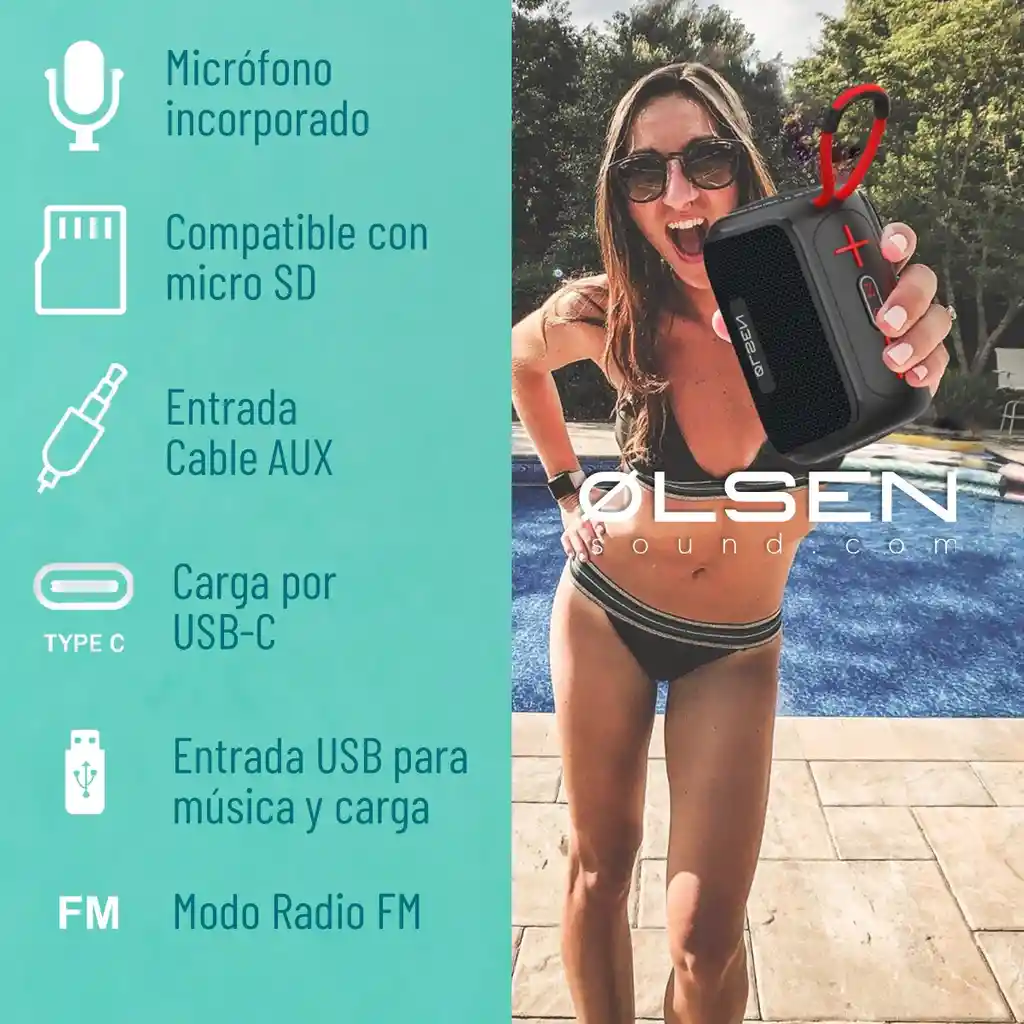 Parlante Bocina Bluetooth 5.0 Portatil Olsen 5w Resiste Agua