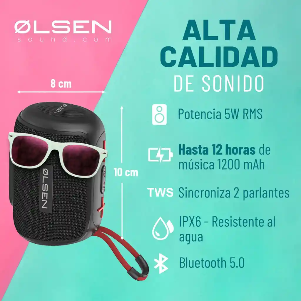 Parlante Bocina Bluetooth 5.0 Portatil Olsen 5w Resiste Agua