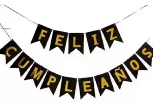 Feston Feliz Cumpleaños Negro-dorado