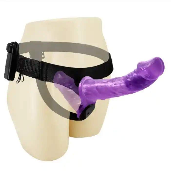 Arnes Consolador Doble Vibrador Lesbico Juguete Morado