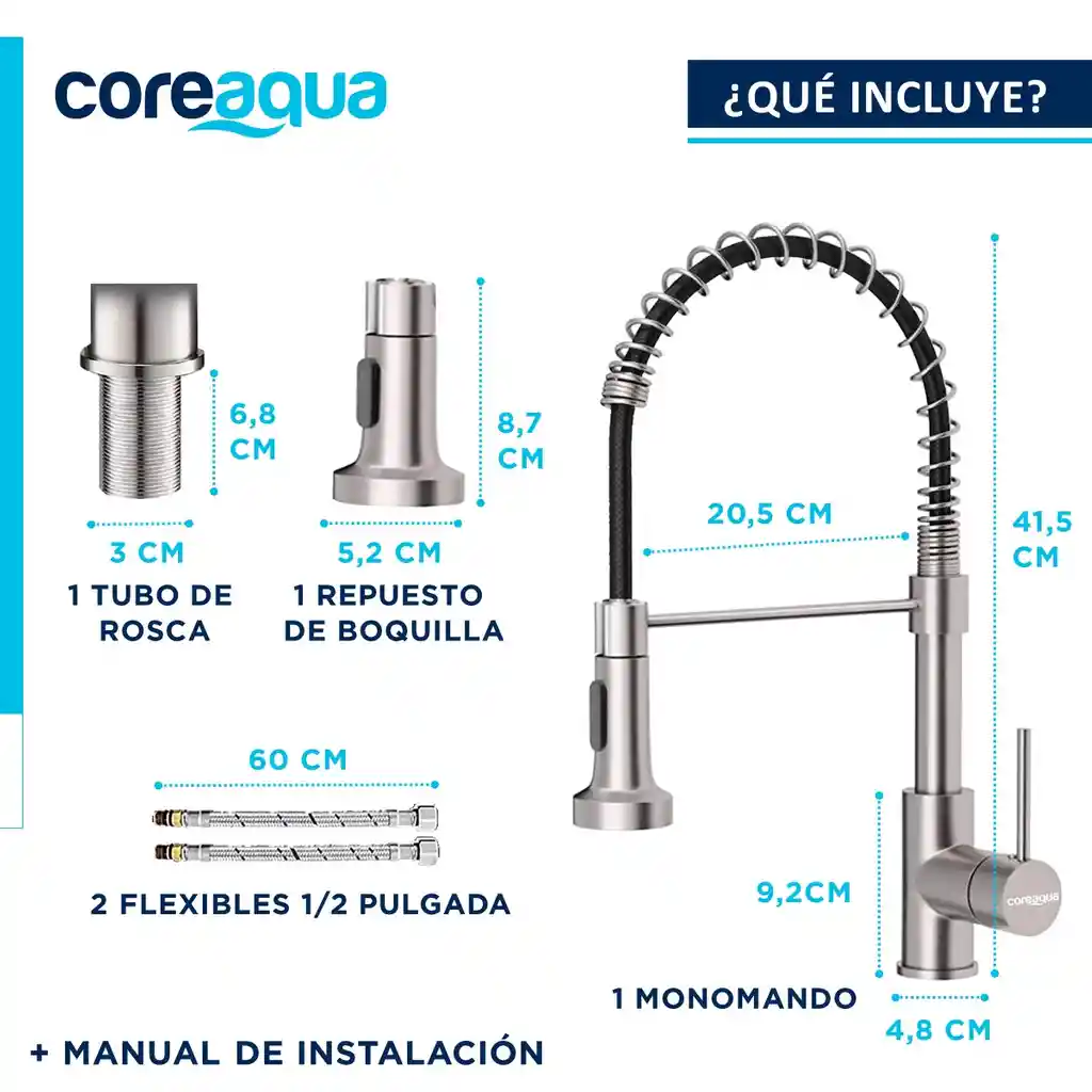 Llave Monomando Lavaplatos Flexible Griferia Cocina Coreaqua