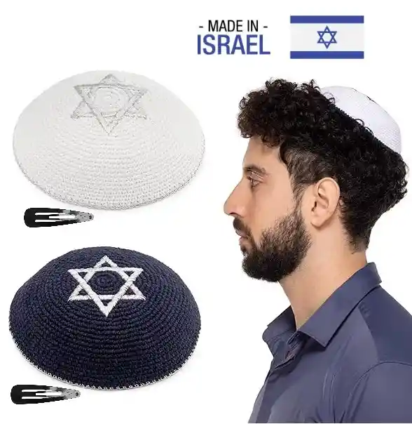 Kipá Judía X2 Made In Israel Hecha A Mano Varones Niños Estrella De David Kipa Gorra