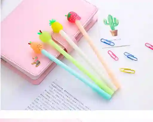 Bolígrafo De Escritura Fluido, 12 Und Con Forma De Fruta