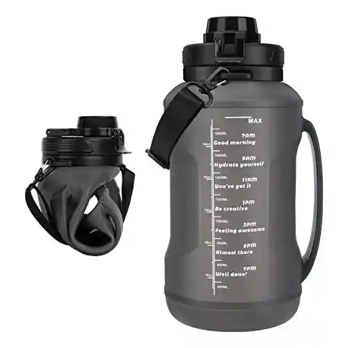 Botellas De Agua Plegables A Prueba De Fugas, Anillo De Sellado De Silicona Sin Bpa, Botella De Agua Plegable De Viaje 64 Onzas, Negro