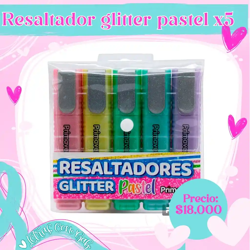 Resaltador Glitter Pastel X5