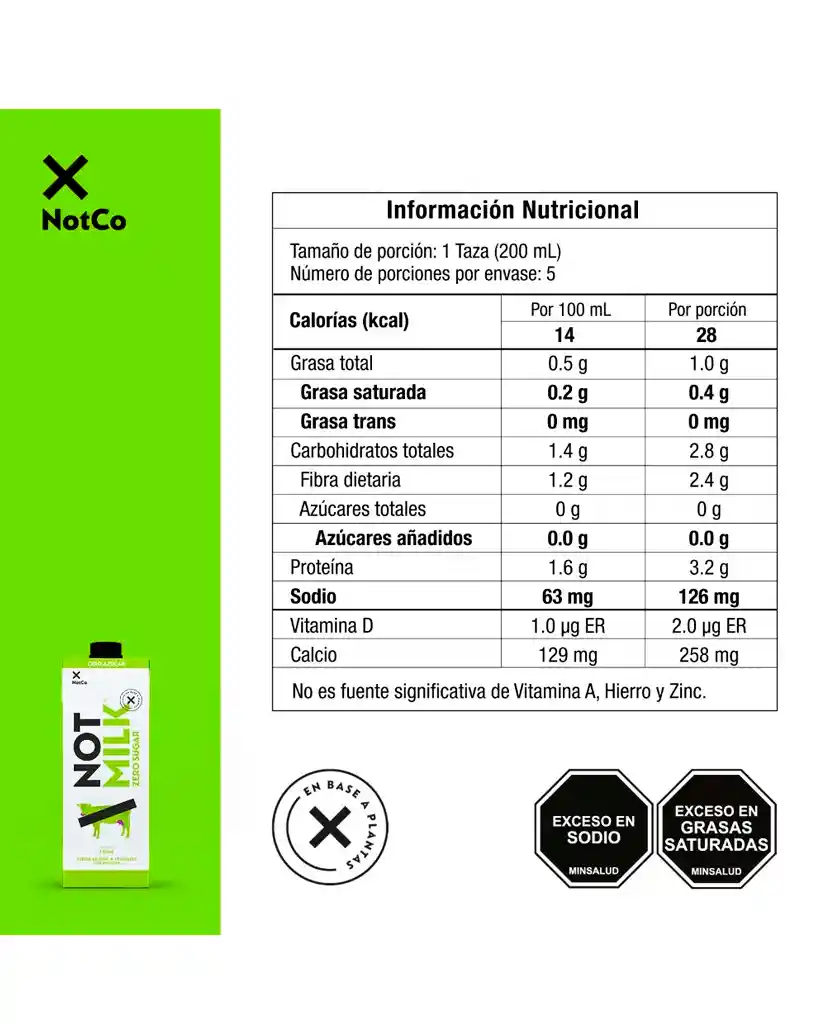 Bebida Vegetal Not Milk Zero Sugar Notco 1000 Ml
