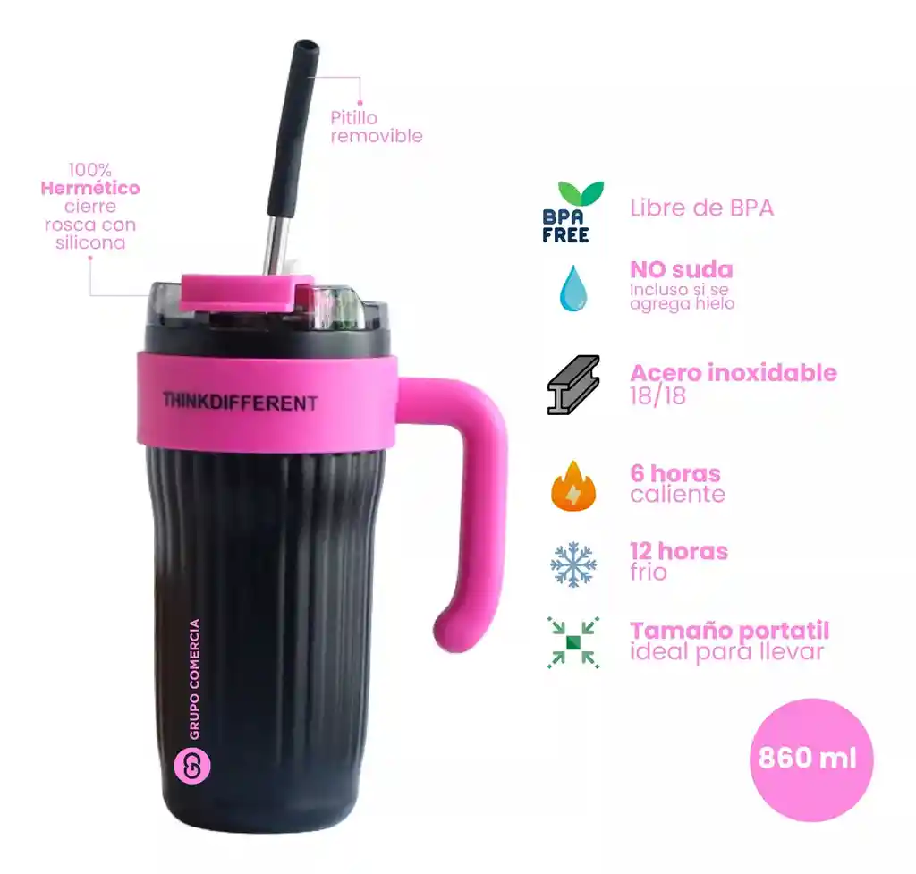 Vaso Termo Conserva Calor Frio Con Pitillo Acero Inoxidable