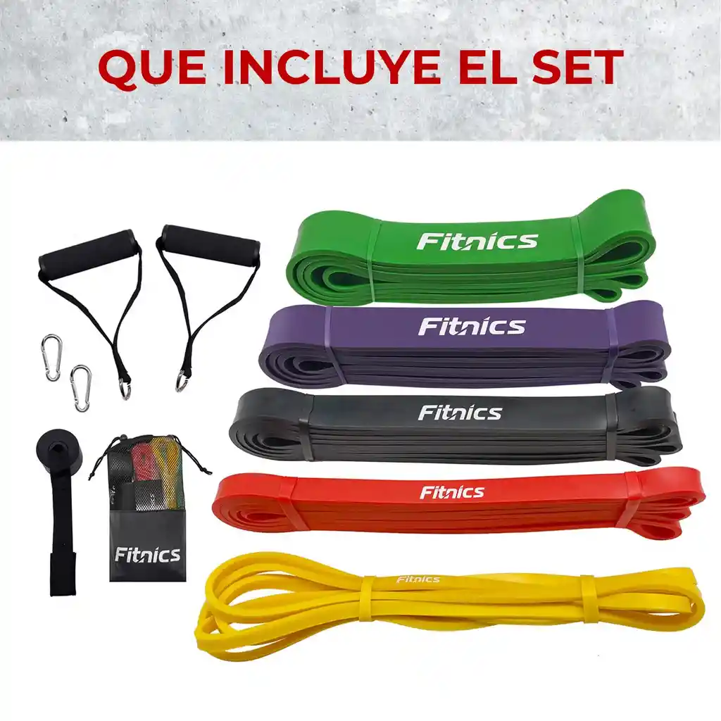 Bandas Elasticas Resistencia Poder Fitnics Set 5 +accesorios