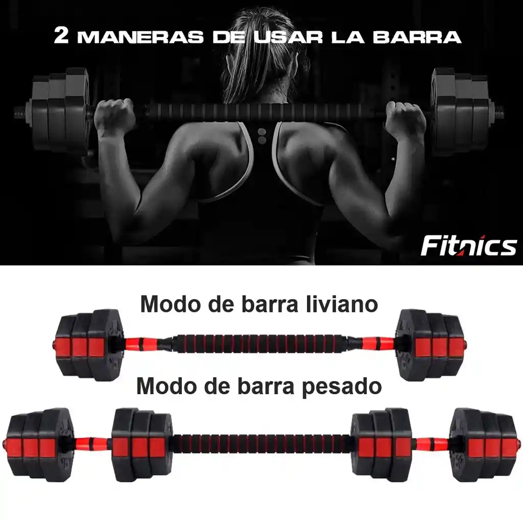 Mancuernas Pesas Ajustables Set 10kg 3en1 +barra +kettlebell