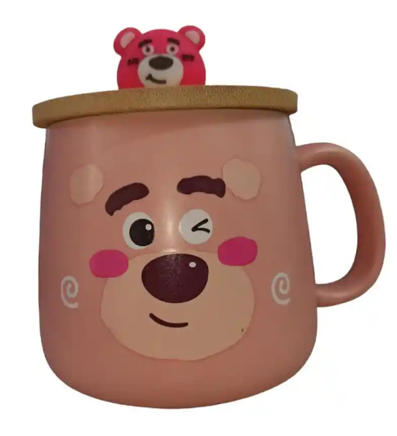 Mug Taza Pocillo Vaso Ceramica Con Tapa De Madera Motivo Lotso Toy Story