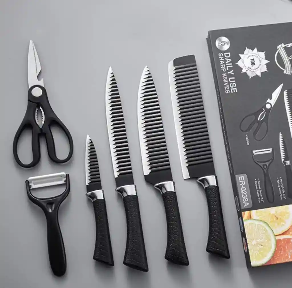 Juego Set De Cuchillos Elegante Para Cocina Chef 6 Piezas Color Negro