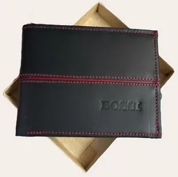 Billetera Cuero Negra Con Franja Roja Delgada Garantia Original