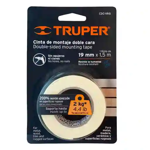 Cinta Doble Faz 1,5 Metros X 19mm Trupper