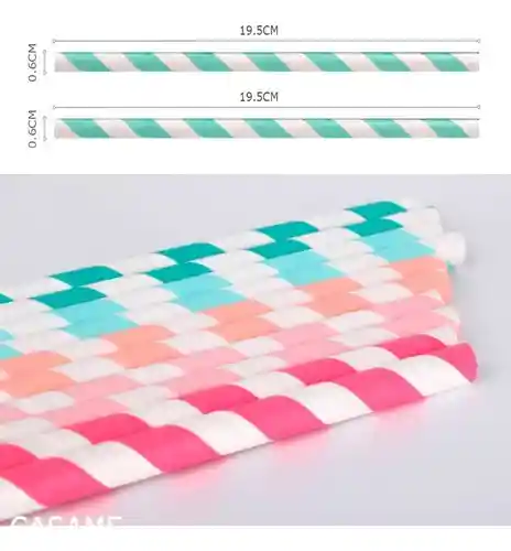 Paquete 25 Pitillos De Papel Decorativos Líneas Inclinadas