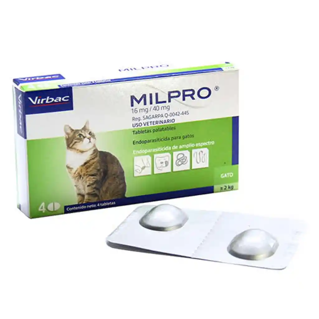 Milpro Gato 16mg +2kg Desparasitante 1 Unidad Suelta