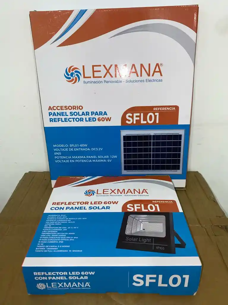 Reflector Led 60 W Con Panel Solar Sfl01 Lexmana