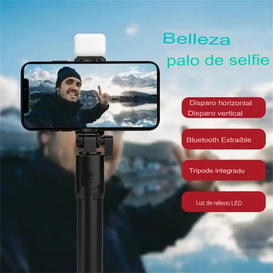 Palo De Selfie Inalámbrico Con Bluetooth, Luz De Relleno Led Negro