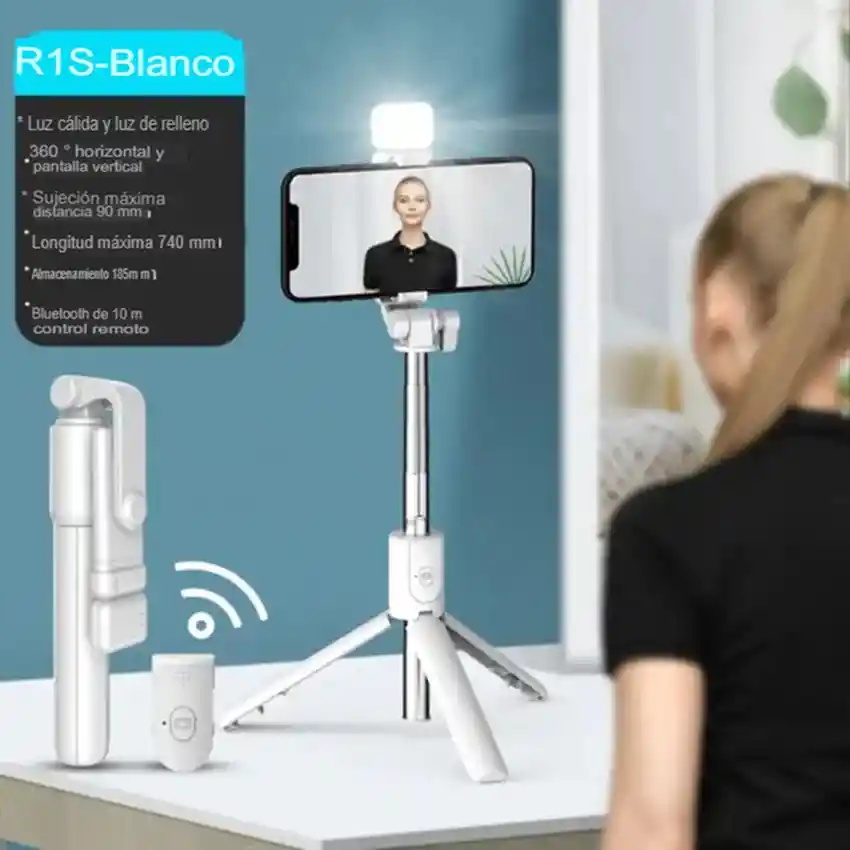 Palo De Selfie Inalámbrico Con Bluetooth, Luz De Relleno Led Negro