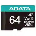 Memoria Micro Sd Adata 64gb Premier Pro Microsdxc/sdhc Uhs-i U3 Class10 (a2 V30)