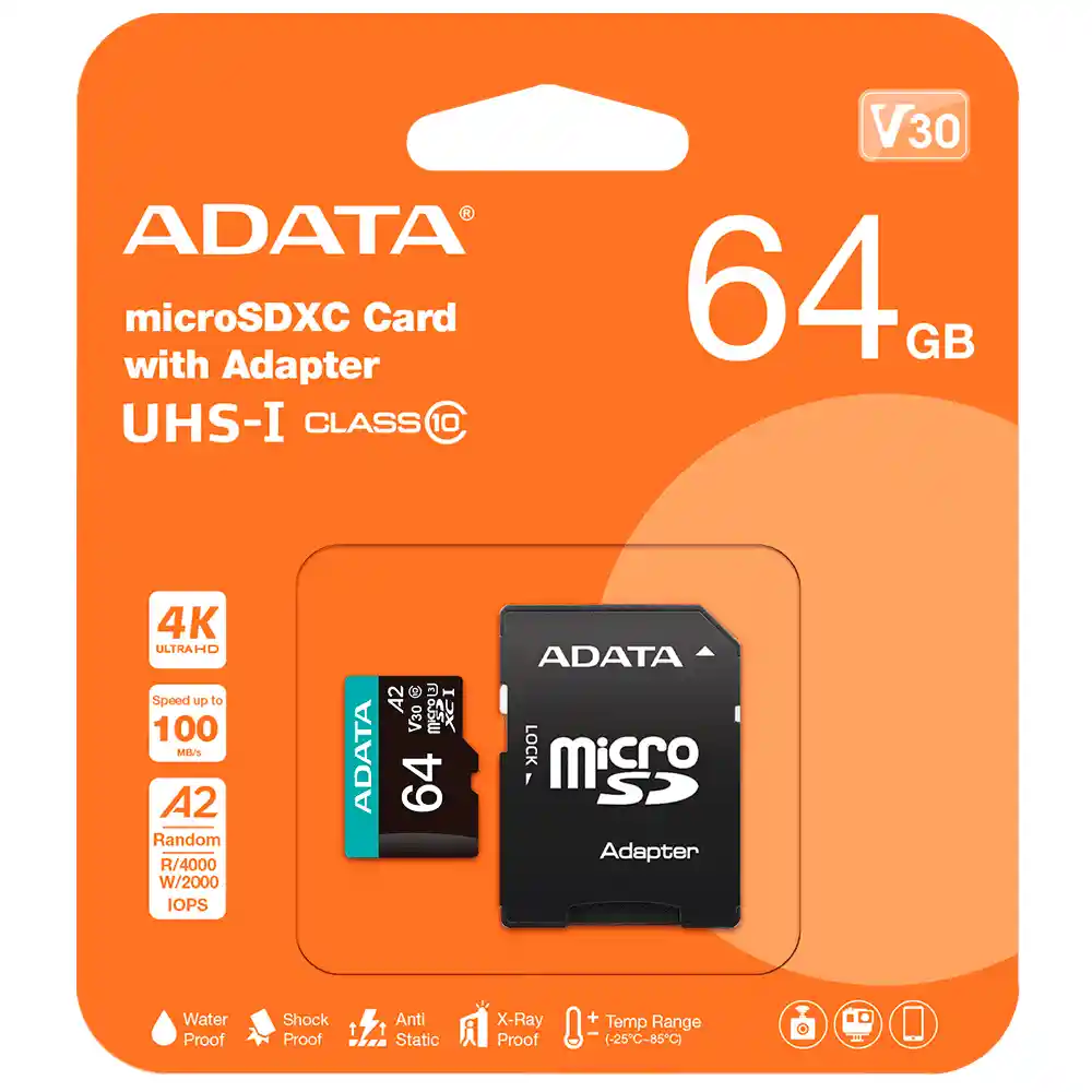 Memoria Micro Sd Adata 64gb Premier Pro Microsdxc/sdhc Uhs-i U3 Class10 (a2 V30)