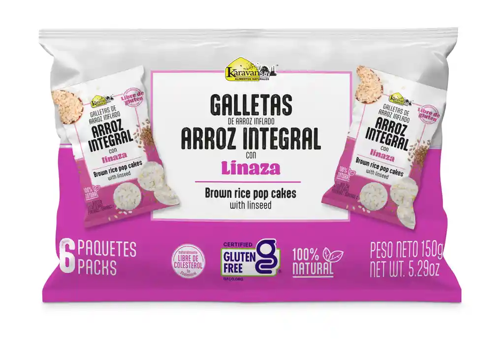 Galletas De Arroz Inflado Sabor Arroz Integral Con Linaza (six Pack)