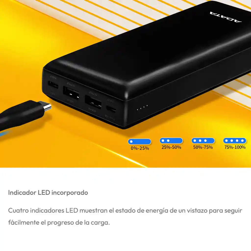 Cargador Smart Power Bank 20000mah Adata C20 Usb-ca Negro