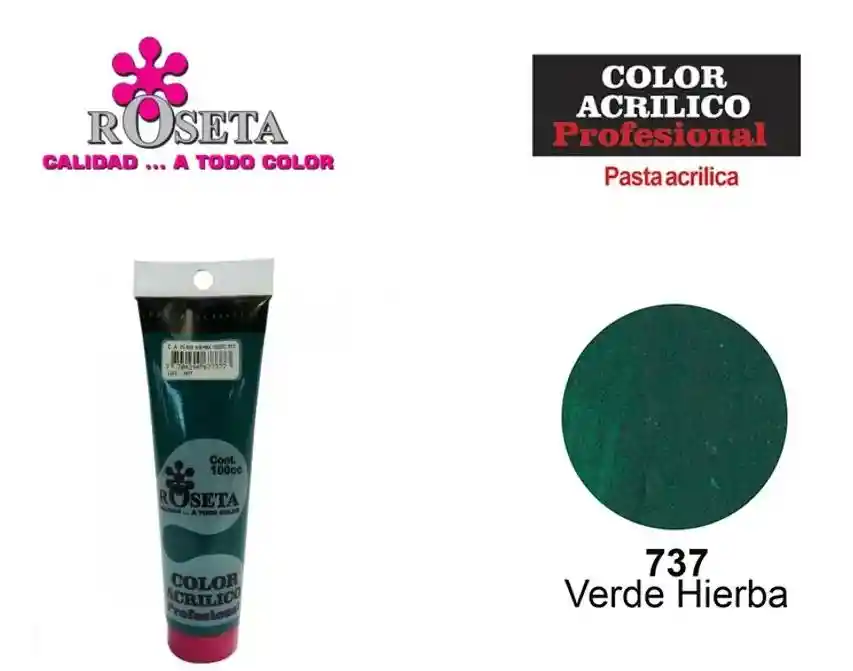 Pintura Acrilica Roseta Color Verde Hierba-737 X Unidad Tubo De 45cc Pintura