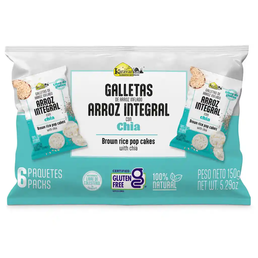 Galletas De Arroz Inflado Sabor Arroz Integral Con Chía (six Pack)