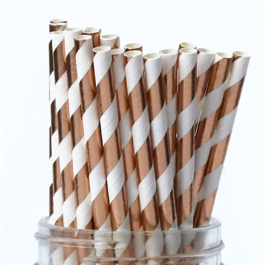 Paquete Pitillos De Papel Oro Rosa Blanco X 25 Und