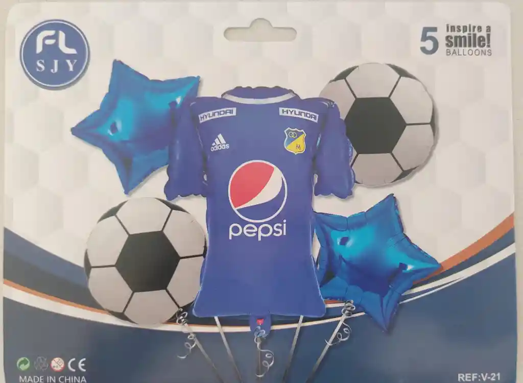 Kit De Globos Metalizados Futbol Millonarios Sin Inflar