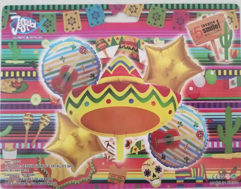 Kit De Globos Metalizados Mexicano Sombrero Sin Inflar