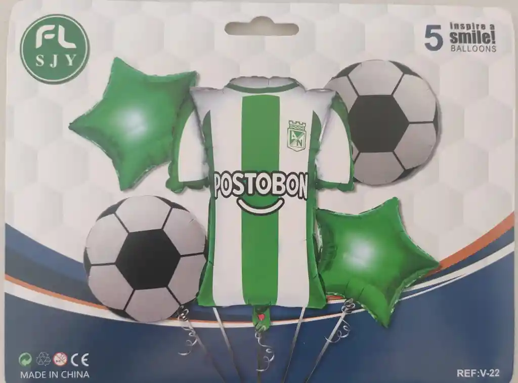 Kit De Globos Metalizados Futbol Atletico Nacional Sin Inflar